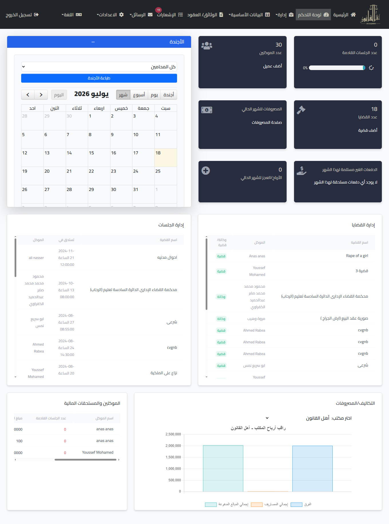 Arabic legal practice management dashboard